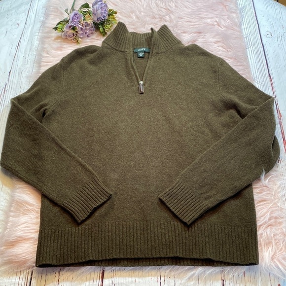 J. Crew Men’s Lambs Wool Quarter Zip Pullover Sweater Brown sz L - Picture 1 of 11